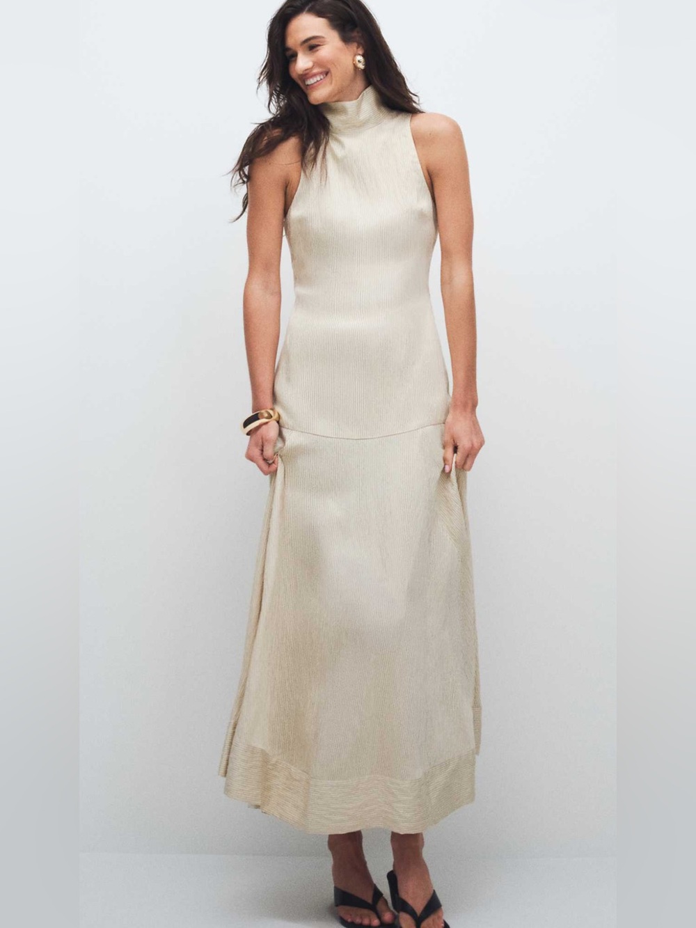 Topshop funnel neck dropped waist midi maxi dress with stripes